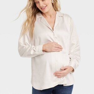 New w/Tags - Isabel Maternity White Satin Shirt, XXL